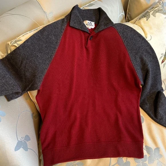 Hermes Quarter Button Neck Cashmere & Wool Jumper Mens L - Picture 2 of 16